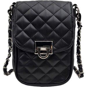 Women's Black & Silver Phone Crossbody Bags Small Vegan Leather Mini Shoulder